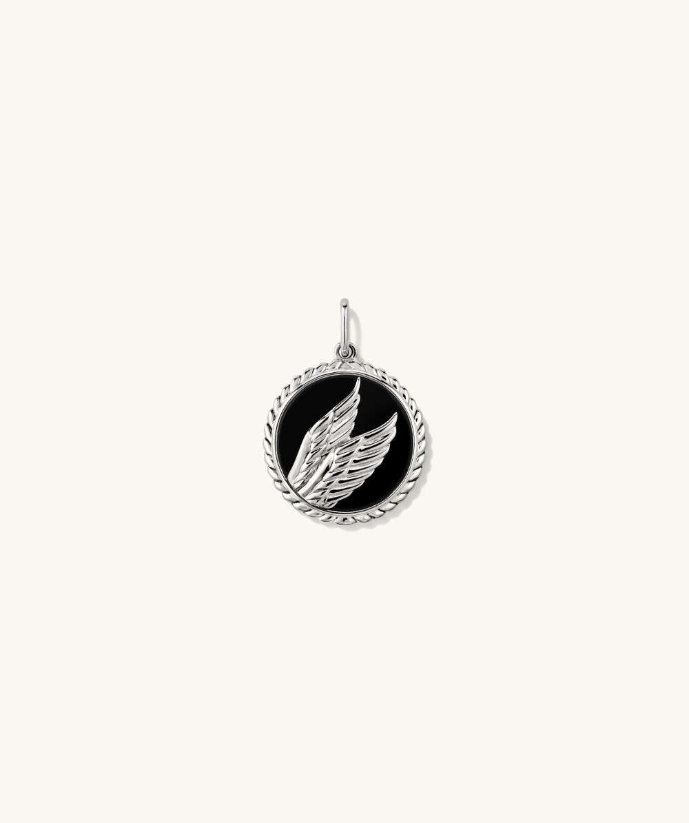 Mejuri Victory: Winged Coin Charm Pendant - Sterling Silver, Black Onyx Canada Store