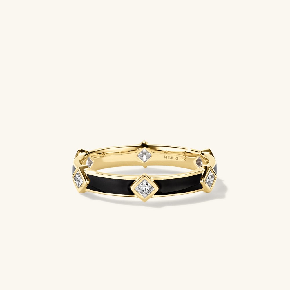 Mejuri Angled Diamond Station Enamel Ring - 14k Yellow Gold, Black Enamel Canada Store  Mejuri Angled Diamond Station Enamel Ring - 14k Yellow Gold, Black Enamel Canada Store